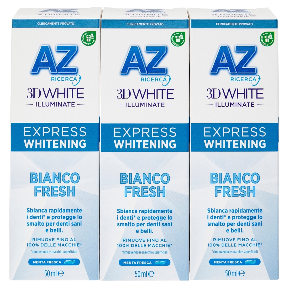AZ Ricerca Dentifricio 3D White Illuminate Express Whitening Bianco Fresh 3 x 50 ml